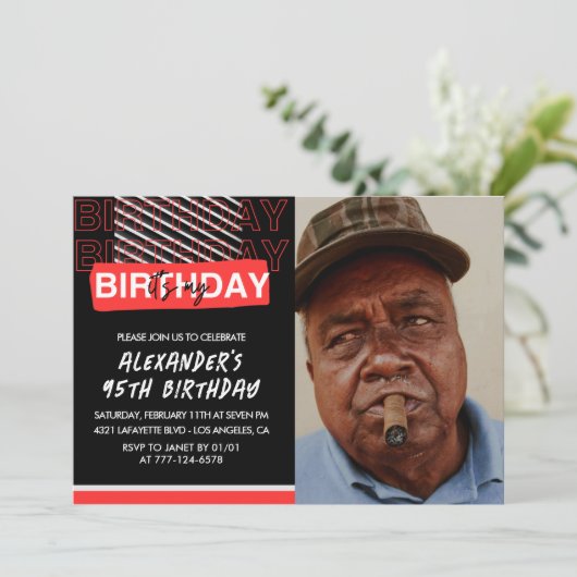 95e verjaardagsuitnodigingen Mannen Party Foto Roo Kaart (Staand voorkant)
