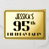 95ste verjaardag: Art Deco Kijk "95" en naam Folie Uitnodiging (Voorkant)