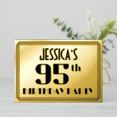 95ste verjaardag: Art Deco Kijk "95" en naam Folie Uitnodiging (Staand Voorkant)