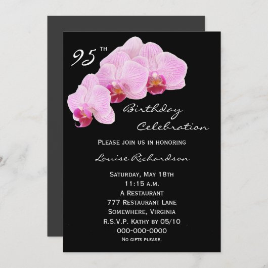 95ste verjaardag feestuitnodiging orchideeën kaart (Voorkant / Achterkant)