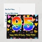 95ste verjaardag: Leuk harten patroon, Regenboog 9 Briefkaart (Voorkant / Achterkant)