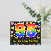 95ste verjaardag: Leuk harten patroon, Regenboog 9 Briefkaart (Staand voorkant)