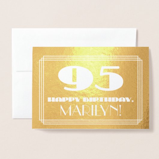 95ste verjaardag: naam + Art Deco geïnspireerd loo Folie Kaarten (Voorkant met envelop)
