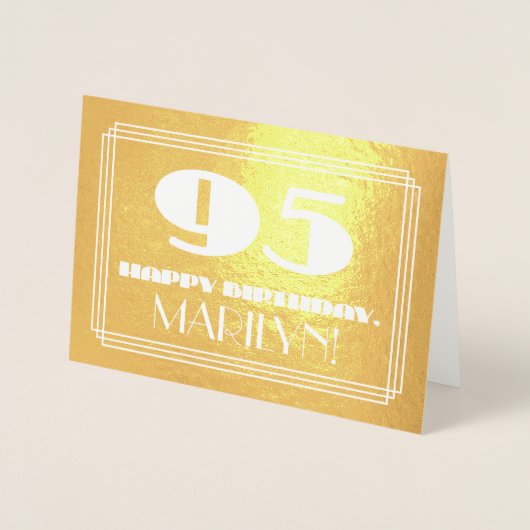 95ste verjaardag: naam + Art Deco geïnspireerd loo Folie Kaarten (Voorkant)