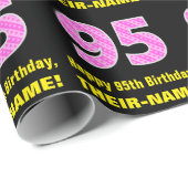 95ste verjaardag: roze strepen en harten "95" + na cadeaupapier (Rol Hoek)