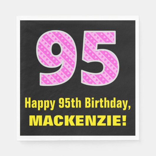 95ste verjaardag: roze strepen en harten "95" + na servet (Voorkant)
