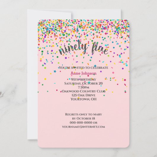 95ste verjaardagsfeestje confetti uitnodiging (Voorkant)