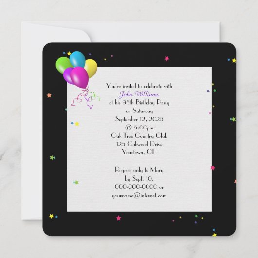 95ste verjaardagsfeestje met ballonbos kaart (Achterkant)