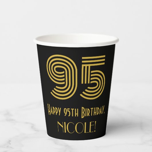 95th Birthday: Art Deco Inspired Look “95” & Name Papieren Bekers (Achterkant)