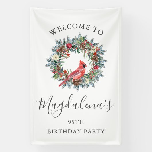 95th Birthday Banner Red Cardinal Custom Welcome (Verticaal)