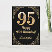 95th Birthday Black en Gold Glitter Lijst Kaart (Voorkant)