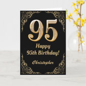 95th Birthday Black en Gold Glitter Lijst Kaart (Gele Bloem)