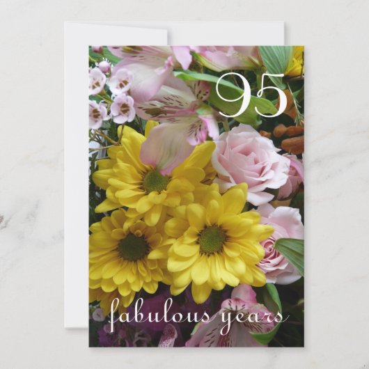95th Birthday Celebration!-Roze en Gele Bloemen Kaart (Voorkant)
