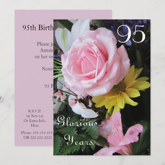 95th Birthday Celebration!-Roze Rose Bouquet Kaart (Voorkant / Achterkant)