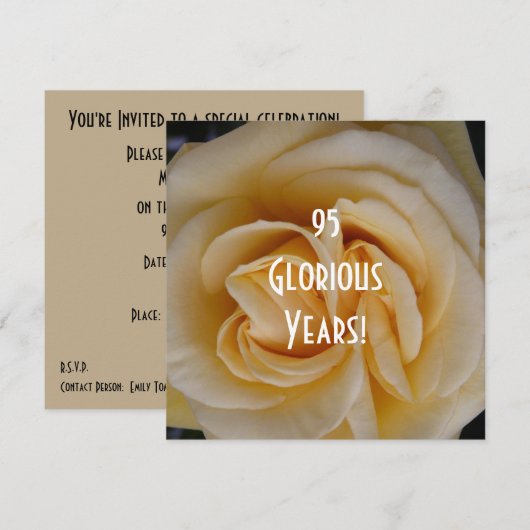 95th Birthday Celebration-Yellow Rose Kaart (Voorkant / Achterkant)