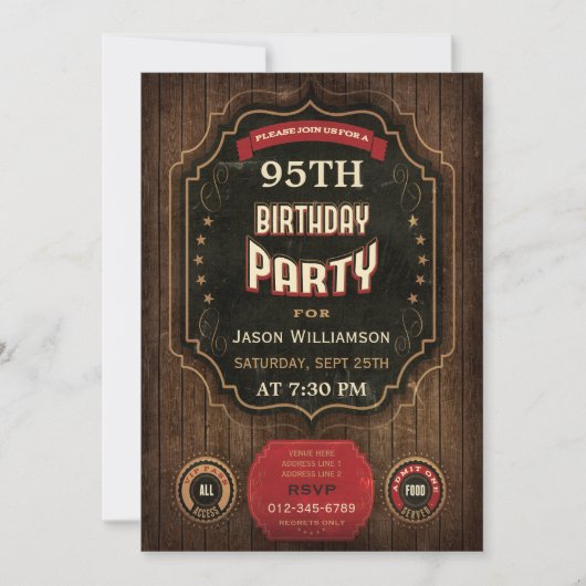 95th Birthday  Chalkboard & Wood Kaart (Voorkant)