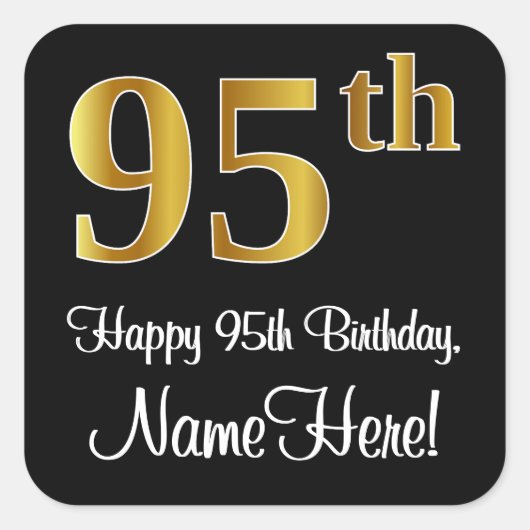 95th Birthday – Elegant Luxurious Faux Gold Look # Vierkante Sticker (Voorkant)