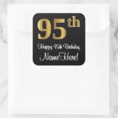 95th Birthday – Elegant Luxurious Faux Gold Look # Vierkante Sticker (Tas)