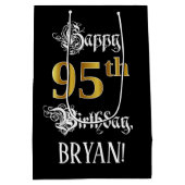 95th Birthday ~ Fancy script; Faux Gold Kijk; naam Medium Cadeauzakje (Achterkant)