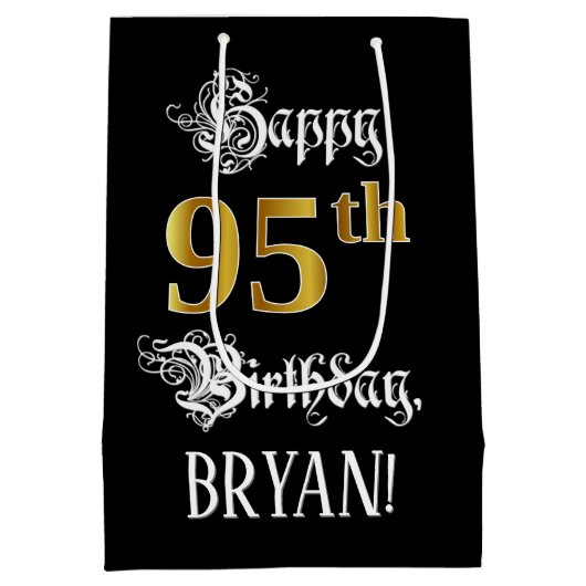 95th Birthday ~ Fancy script; Faux Gold Kijk; naam Medium Cadeauzakje (Achterkant)