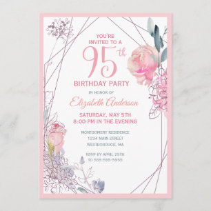 95th Birthday Floral Blush Roos Waterverf Party Kaart