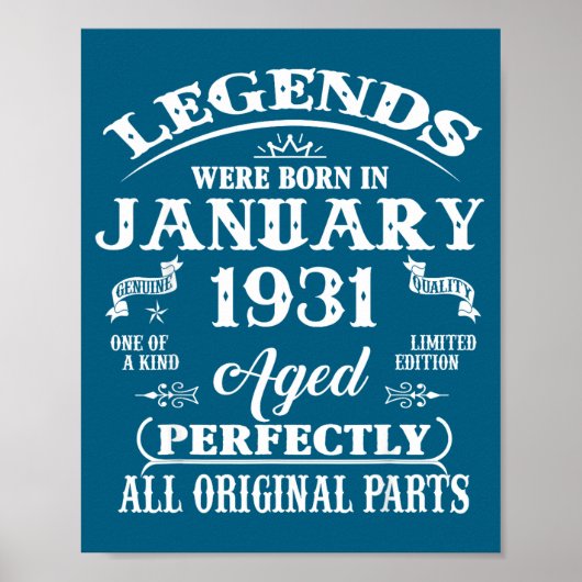 95th Birthday Gift Legend Born In January 1931 95  Poster (Voorkant)