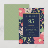95th Birthday Invitation - Gold, Elegant Floral Kaart (Voorkant / Achterkant)