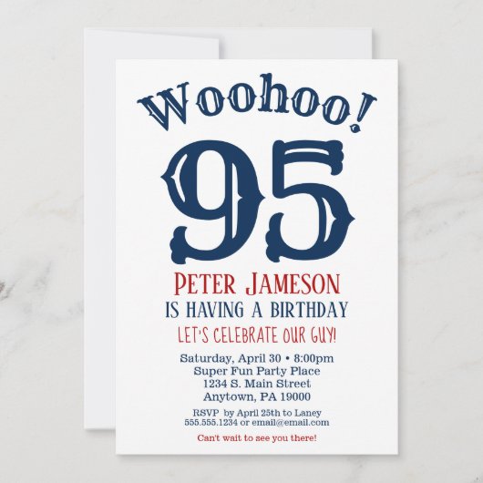 95th Birthday Invitation Mannen Navy Blue Kaart (Voorkant)