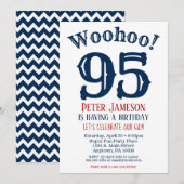 95th Birthday Invitation Mannen Navy Blue Kaart (Voorkant / Achterkant)