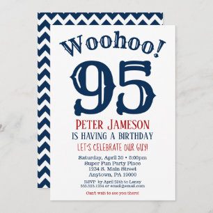 95th Birthday Invitation Mannen Navy Blue Kaart
