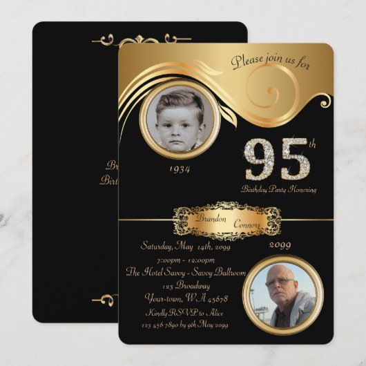 95th, Birthday Man 95th, elegant art deco, paars Kaart (Voorkant / Achterkant)