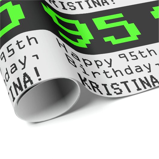 95th Birthday - Nerdy / Geeky Style "95" en naam Cadeaupapier (Rol Hoek)