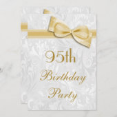 95th Birthday Party Damask en Faux Bow Kaart (Voorkant / Achterkant)