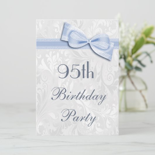 95th Birthday Party Damask en Faux Bow Kaart (Staand voorkant)