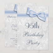95th Birthday Party Damask en Faux Bow Kaart (Voorkant / Achterkant)