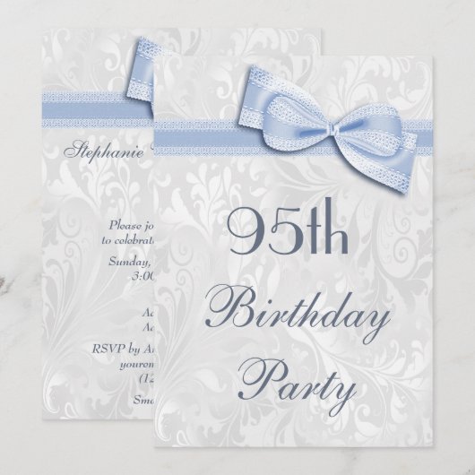 95th Birthday Party Damask en Faux Bow Kaart (Voorkant / Achterkant)