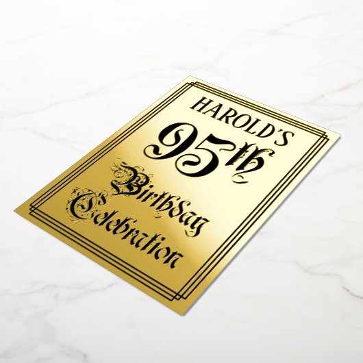 95th Birthday Party — Elegant Script + aangepaste Folie Uitnodiging (Gedraaid)