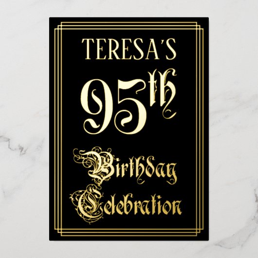 95th Birthday Party — Fancy script & aangepaste na Folie Uitnodiging (Voorkant)