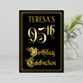 95th Birthday Party — Fancy script & aangepaste na Folie Uitnodiging (Staand Voorkant)