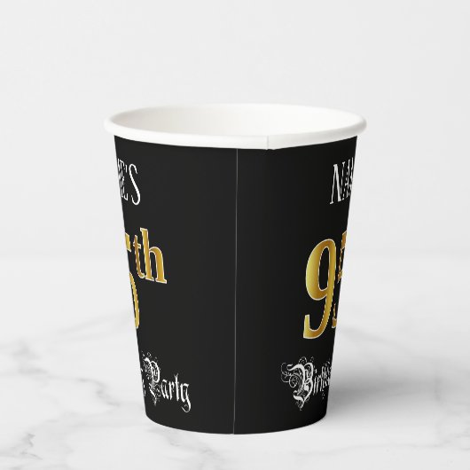 95th Birthday Party — Fancy script, Faux Gold look Papieren Bekers (Rechts)