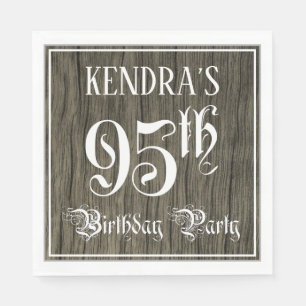95th Birthday Party — Fancy script, Faux Wood Kijk Servet