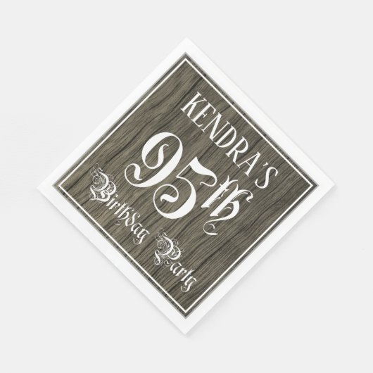 95th Birthday Party — Fancy script, Faux Wood Kijk Servet (Hoek)