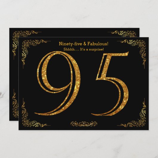 95th Birthday party, Gatsby styl, zwarte gouden gl Kaart (Voorkant / Achterkant)