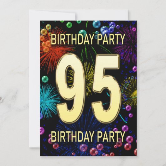 95th Birthday Party Invitation Fireworks Bubbles Kaart (Voorkant)