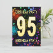 95th Birthday Party Invitation Fireworks Bubbles Kaart (Staand voorkant)