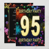 95th Birthday Party Invitation Fireworks Bubbles Kaart (Voorkant / Achterkant)