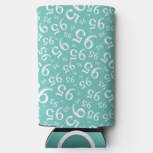 95th Birthday Random Number Pattern Blauwgroen Seltzer Blikjeskoeler (Achterkant)