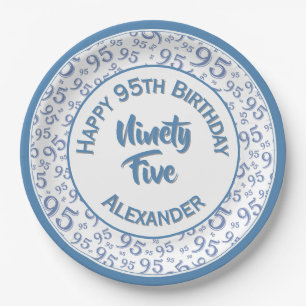 95th Birthday Random Number Pattern Blue/White Papieren Bordje