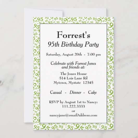 95th Birthday Random Number Pattern Green/White Kaart (Voorkant)