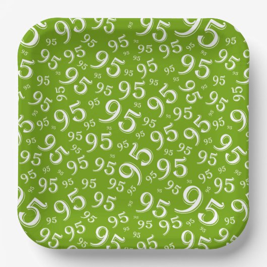 95th Birthday Random Number Pattern Green/White Papieren Bordje (Voorkant)